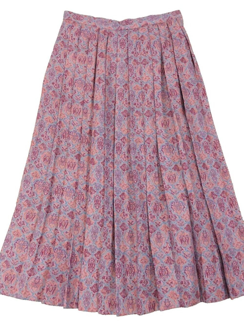Vintage 80s Midi Pleated A-Line Skirt Sz 27, Bohemian Hippie, Purple Abstract